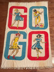 Vintage Pin-Up Girls Wall Tapestry 4-Panel Retro Art Rug Fringed 1960s