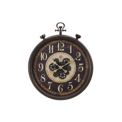 24 In. Brown round Wall Clock with Moving Gears, Pocket Watch Style Numeral Non-