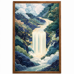 Japanese Waterfall Wall Art Framed 11×17 Asian Landscape Print Zen Nature Decor