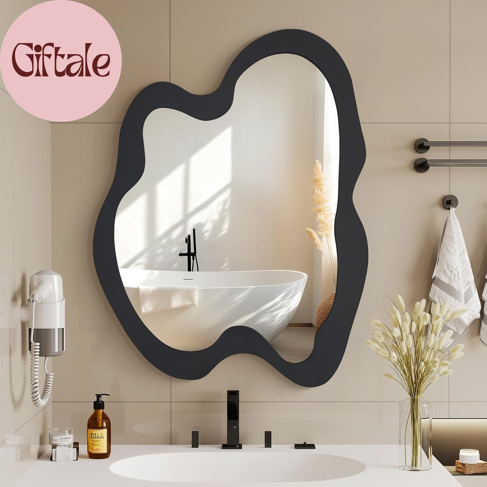 Irregular Wall Mirror – 20″ X 28″ Asymmetrical Wavy Mirror, Modern Decorative Wa