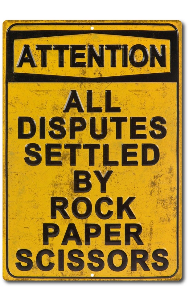 Rock Paper Scissors Sign Aluminum 8×12 Door Mounted Funny Vertical