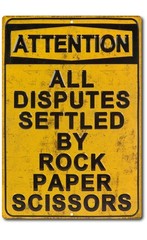 Rock Paper Scissors Sign Aluminum 8×12 Door Mounted Funny Vertical