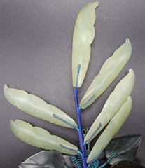 Vintage Asian Hand Carved Jade Peas with Stone Leaves