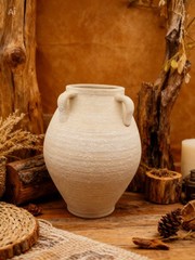 Ceramic Vase Rough Texture – Rustic Amphora Style Rustic with 4 Sashes 12.5 IN