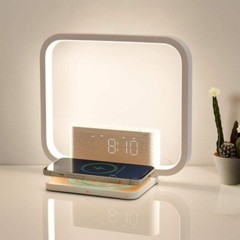 Dual Alarm Clock Bedside Table Lamp with Fast Wireless Charger Station for