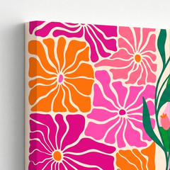 3 Pieces Vibrant Floral Geometric Bold Colors Large Wall Art Canvas Set Of 3