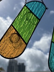 2 Stained glass colorblock suncatcher Candle Holder