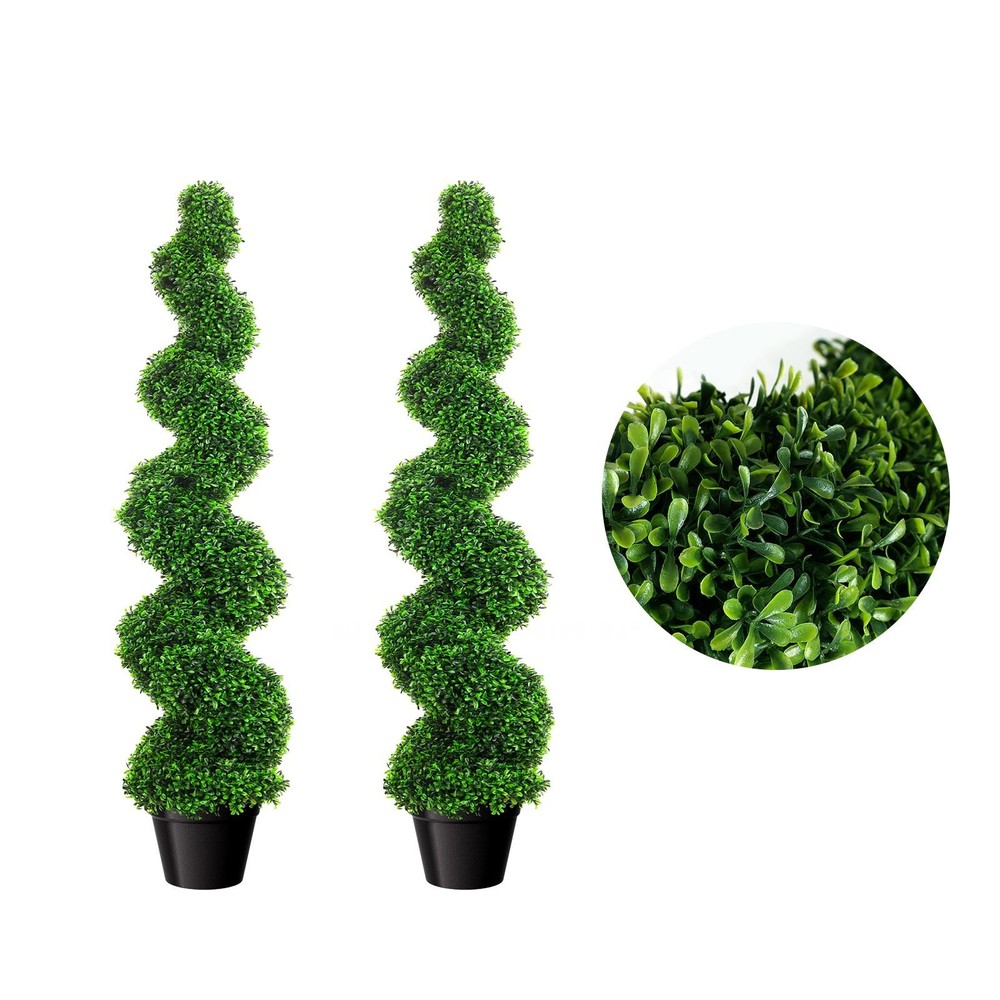 2 Pack 35″ Artificial Spiral Topiary Tree Fake Outdoor Plants For Indoor Outdoor