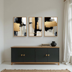 Modern Black Gold Canvas Art Set – Minimalist Wall Decor for Any Room