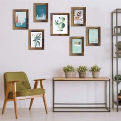 Picture Frame Set Photo Collage Multi-Size Rustic Distressed Brown Wood Tone 7pk