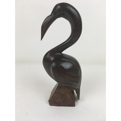 Vintage Hand Carved Wood Heron Egret Water Bird Dark Wood Smooth Finish