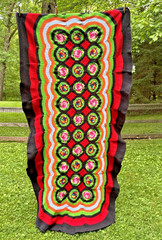 Vintage Hand Crocheted Afghan Blanket LONG & HEAVY 95″ x 43″ COLORFUL 6 lbs