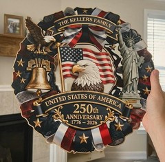 Personalized 1776–2026 USA 250th Anniversary Wood Wreath, Patriotic Door Sign, C