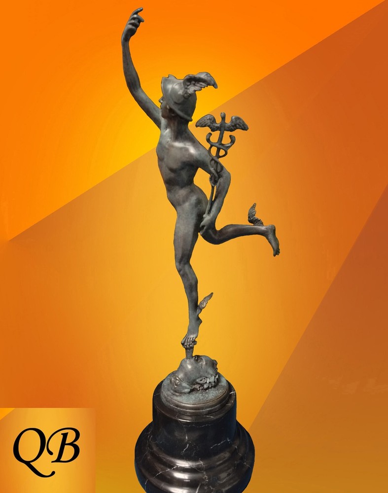 ART DECO BRONZE MERCURY STATUE HERMES SCULPTURE CHATSWORTH HOUSE GREEN FIGURINE