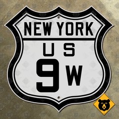 New York US Route 9W highway road sign 1926 Albany Orangetown Newburgh 12×12