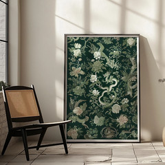 Green Botanical Dragon Chinoiserie Art Print, Framed Chinoiserie Decor Asian Art