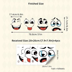 4Sheets Cartoon Face Stickers Self Adhesive Removable Funny Wall Trash Can Decor