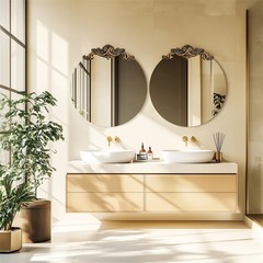 Round Frameless Wall Mirror for Bedroom Entrance Vintage Baroque Wall Mirror
