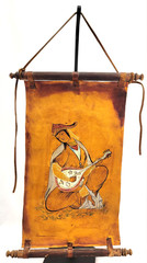 Leather Wall Tapestry Hand Painted Signed
