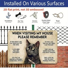 Black Cat Metal Tin Sign Humorous Wall Art Rustic Decor 12×8 Home Cafe Easy Hang