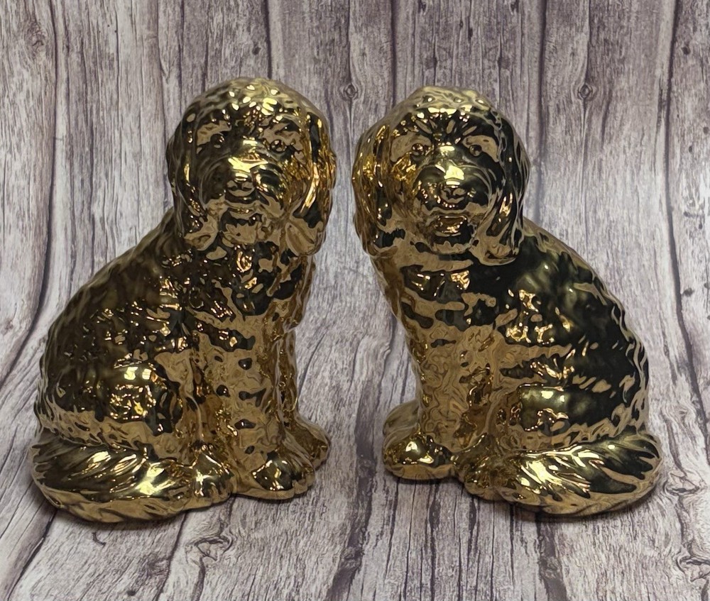 Tabitha Brown Golden Doodle Canine Statue Weighted Ceramic Decor Bookends Dog
