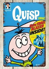 vintage reproduction home decor Quisp cereal metal tin sign