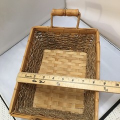 Woven Seagrass Basket Unisex Medium Tan Rectangular Bamboo Handles Cottagecore