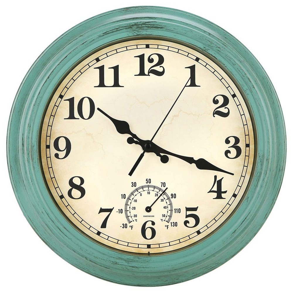 12 Inch Indoor/Outdoor Retro Waterproof Wall Clock with Thermometer,Vintage B…