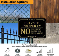 Private Property Warning Signs 2 Pack No Trespassing No Soliciting Signs Black