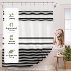 Shower Curtain, Washable Cloth Black Shower Curtain Sets with 12 Shower Curtain