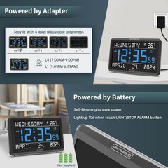 Digital Clock Large Display Date Day Temperature Alarm USB Power Dimmable