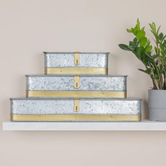 Creative Co-Op Nestable Rectangular Metal Storage Boxes Hasp Lock Silver Set Of