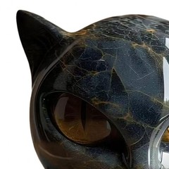 Black Cat Stone Sculpture Resin Statue w/ Amber Eyes Halloween Cat Figurine Gift