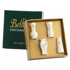 Belleek Shamrock Set of 4 Mini Vases 1.61″ W x 4.01″ H