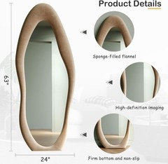 63×24 Full Length Floor Mirror Irregular Wavy Wall Mirror Flannel Frame Decor
