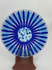 Murano Style Decorative Plate 7″ Textured Green and Blue Design No Damage