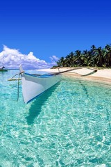 Boat and Beach on Dako Island Phillipines Photo Art Print Poster 24×36 inch