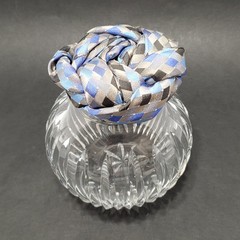 Silk Rose Boutonniere Blue & Silver Geometric Pattern 3×1.5″