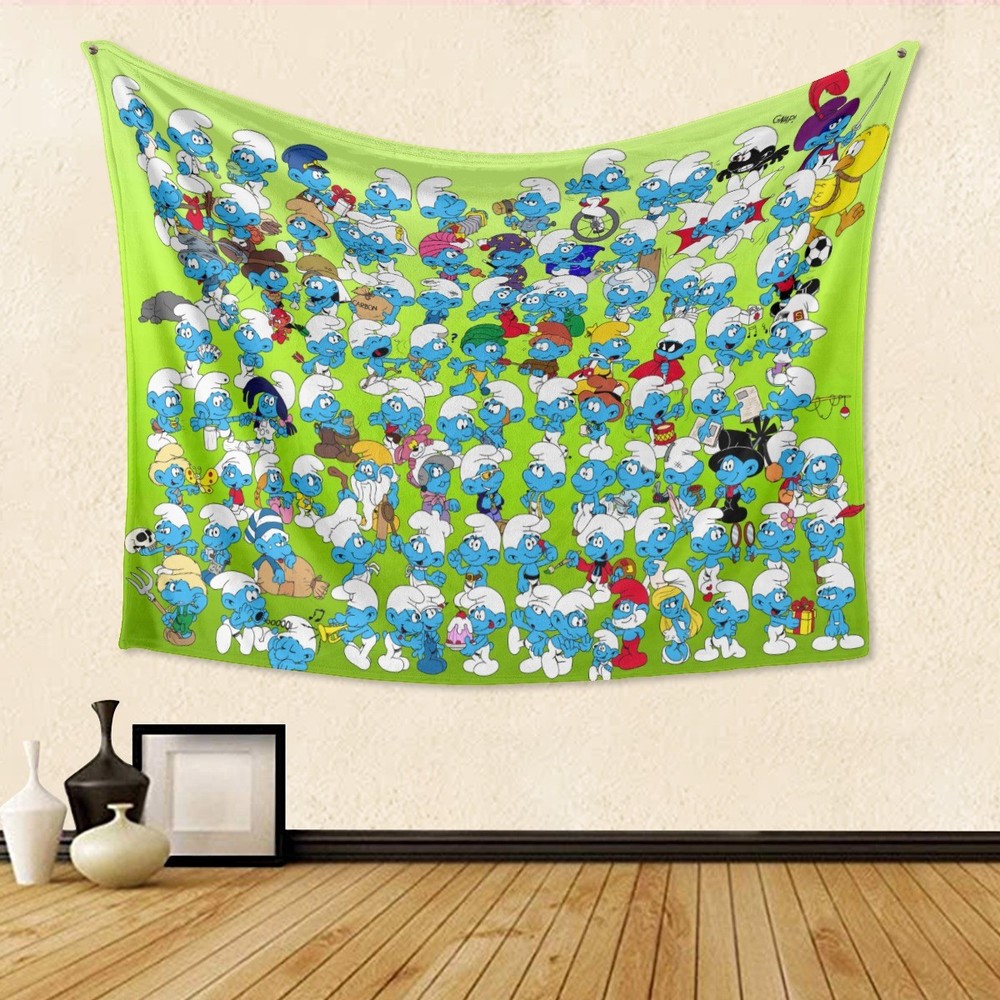 The Smurfs Characters Single-Side Print Tapestry Room Decorate Soft And Smoot