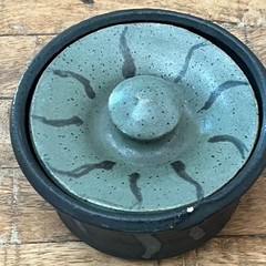 Art Studio Pottery Ceramic Lidded Pot Gray & Green Signed By Artist