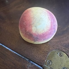 Early Italian Alabaster Hand Carved Hand Painted Half Peach With Pit . MCM