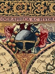 Belgian Tapestry Terrarum Orbis Old Style World Map 1630 Wall Hanging 46 x 33″