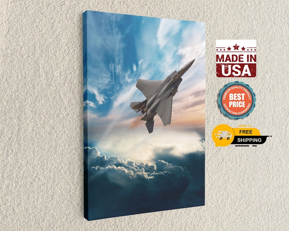 F-15 Eagle Flying Through the Clouds Fighter Aircraft Wall Art – Canvas Poster