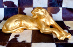Tiger Sculpture Capodimonte Ceramic Figurine Shiny Gold Feline Figurine