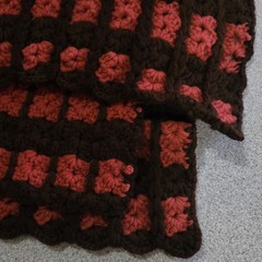Vtg Granny Square Crochet Throw Blanket Afghan ~56×56 Handmade Brown Multicolor
