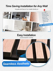 Dark Walnut Wood Panels, 4 Pcs Acoustic Wall Decor, Easy Install 47.2×23.6 Inch