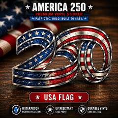 America 250 Patriotic Vinyl Sticker | USA Flag Blackout Chrome Waterproof Decal