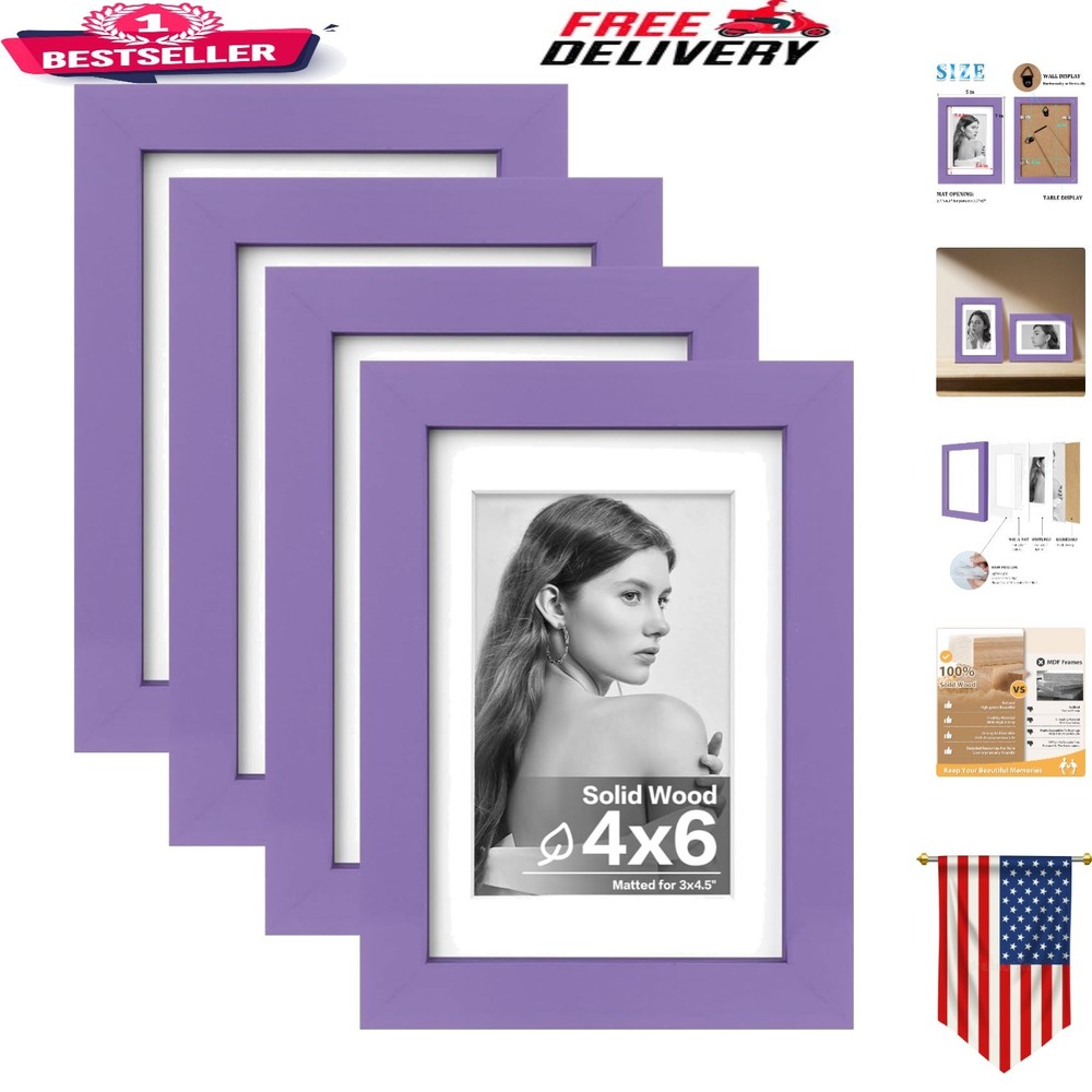 Lightweight 4-Pack 4×6 Picture Frames with Plexiglass, Perfect for Home Decor