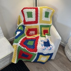 Vintage Granny Square Colorful Crochet Afghan Blanket Throw Colorful 43”x74”