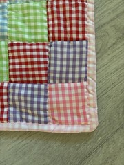 Patchwork Plaid Gingham Throw Blanket Multicolor Pastels 35” x 37” Handmade